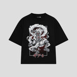 Playera streetwear premium de anime y gaming ExtraLife MX, corte boxy oversized drop shoulder heavyweight en color Deep Black y Off-White, moda urbana mexicana de culto.
