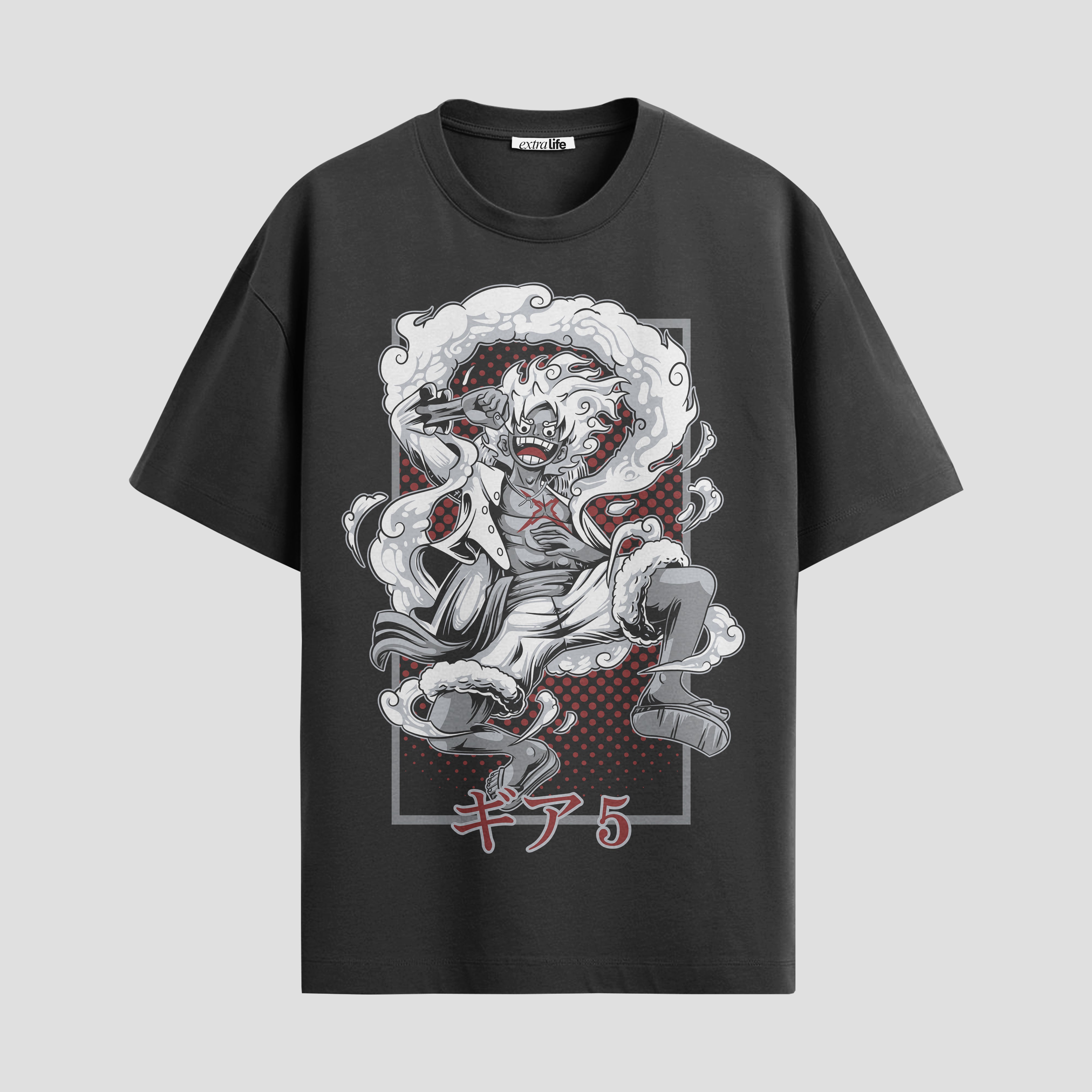 Playera urbana de anime y gaming ExtraLife MX, corte Standard Fit unisex ligero y transpirable en color Deep Black y Pure White, ropa de uso diario para gym y casual.