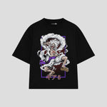 Playera streetwear premium de anime y gaming ExtraLife MX, corte boxy oversized drop shoulder heavyweight en color Deep Black y Off-White, moda urbana mexicana de culto.