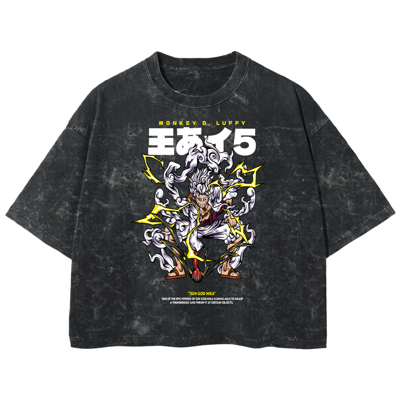 Playera streetwear premium de anime y gaming ExtraLife MX, corte boxy deluxe mineral wash heavyweight en color Acid Wash, moda urbana mexicana de culto.