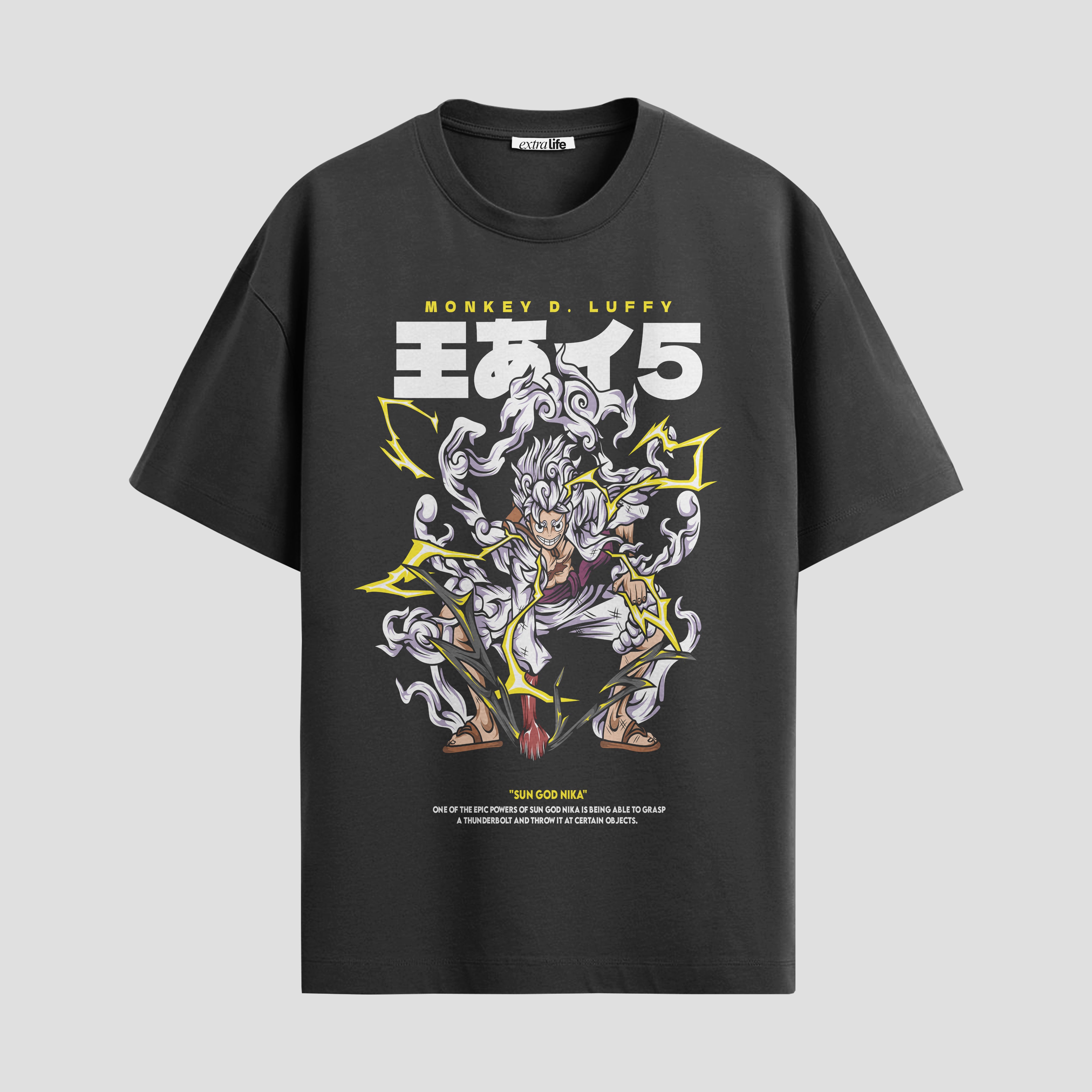 Playera urbana de anime y gaming ExtraLife MX, corte Standard Fit unisex ligero y transpirable en color Deep Black y Pure White, ropa de uso diario para gym y casual.