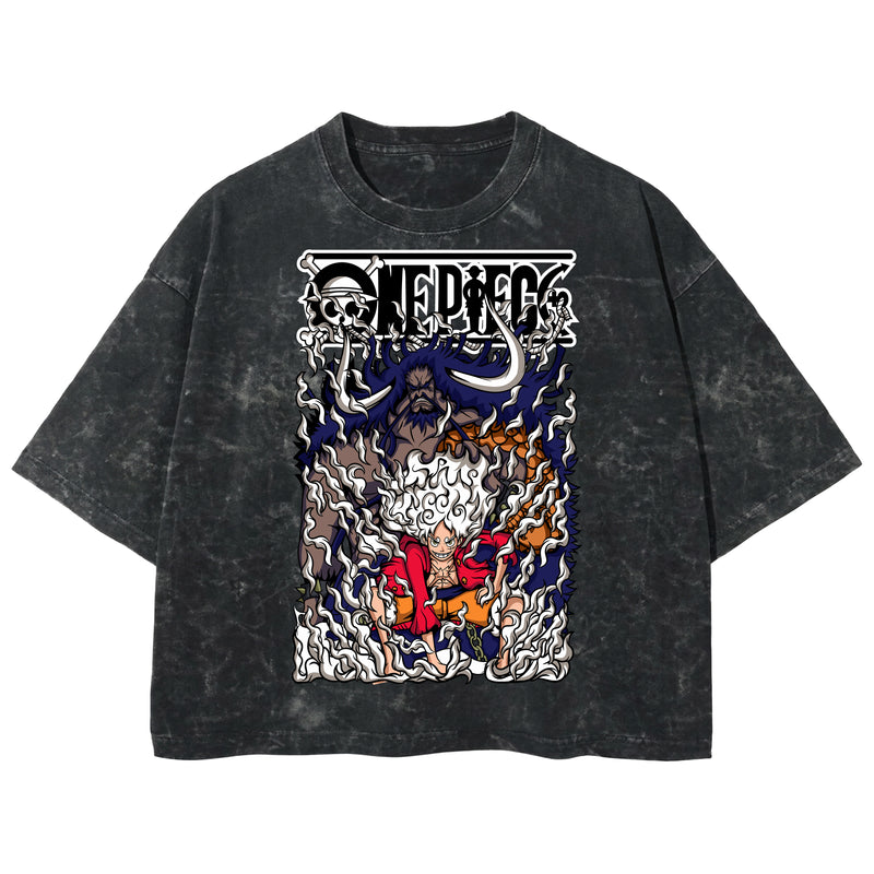 Playera streetwear premium de anime y gaming ExtraLife MX, corte boxy deluxe mineral wash heavyweight en color Acid Wash, moda urbana mexicana de culto.