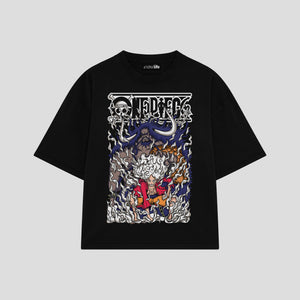 Playera streetwear premium de anime y gaming ExtraLife MX, corte boxy oversized drop shoulder heavyweight en color Deep Black y Off-White, moda urbana mexicana de culto.