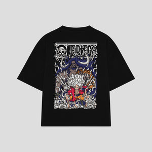 Playera streetwear premium de anime y gaming ExtraLife MX, corte boxy oversized drop shoulder heavyweight en color Deep Black y Off-White, moda urbana mexicana de culto.