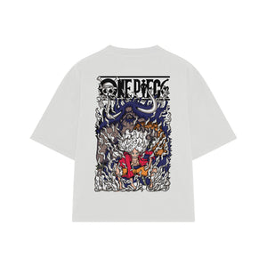 Playera streetwear premium de anime y gaming ExtraLife MX, corte boxy oversized drop shoulder heavyweight en color Deep Black y Off-White, moda urbana mexicana de culto.
