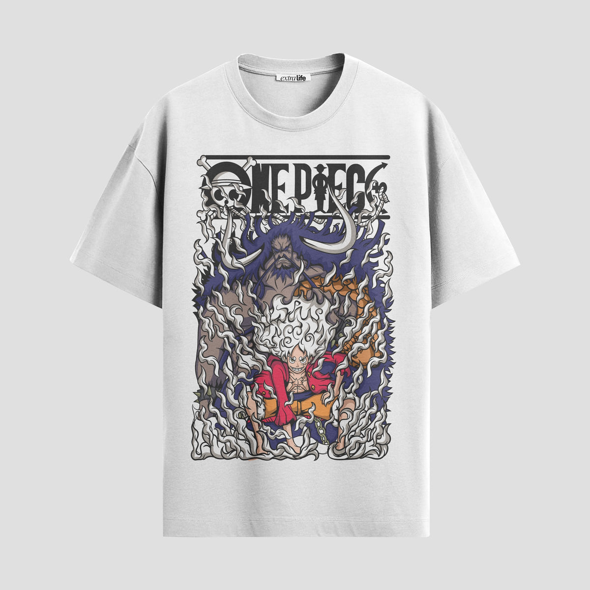 Playera urbana de anime y gaming ExtraLife MX, corte Classic Premium unisex ligero y transpirable en color Deep Black y Pure White, ropa de uso diario para gym y casual.