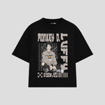 Playera streetwear premium de anime y gaming ExtraLife MX, corte boxy oversized drop shoulder heavyweight en color Deep Black y Off-White, moda urbana mexicana de culto.