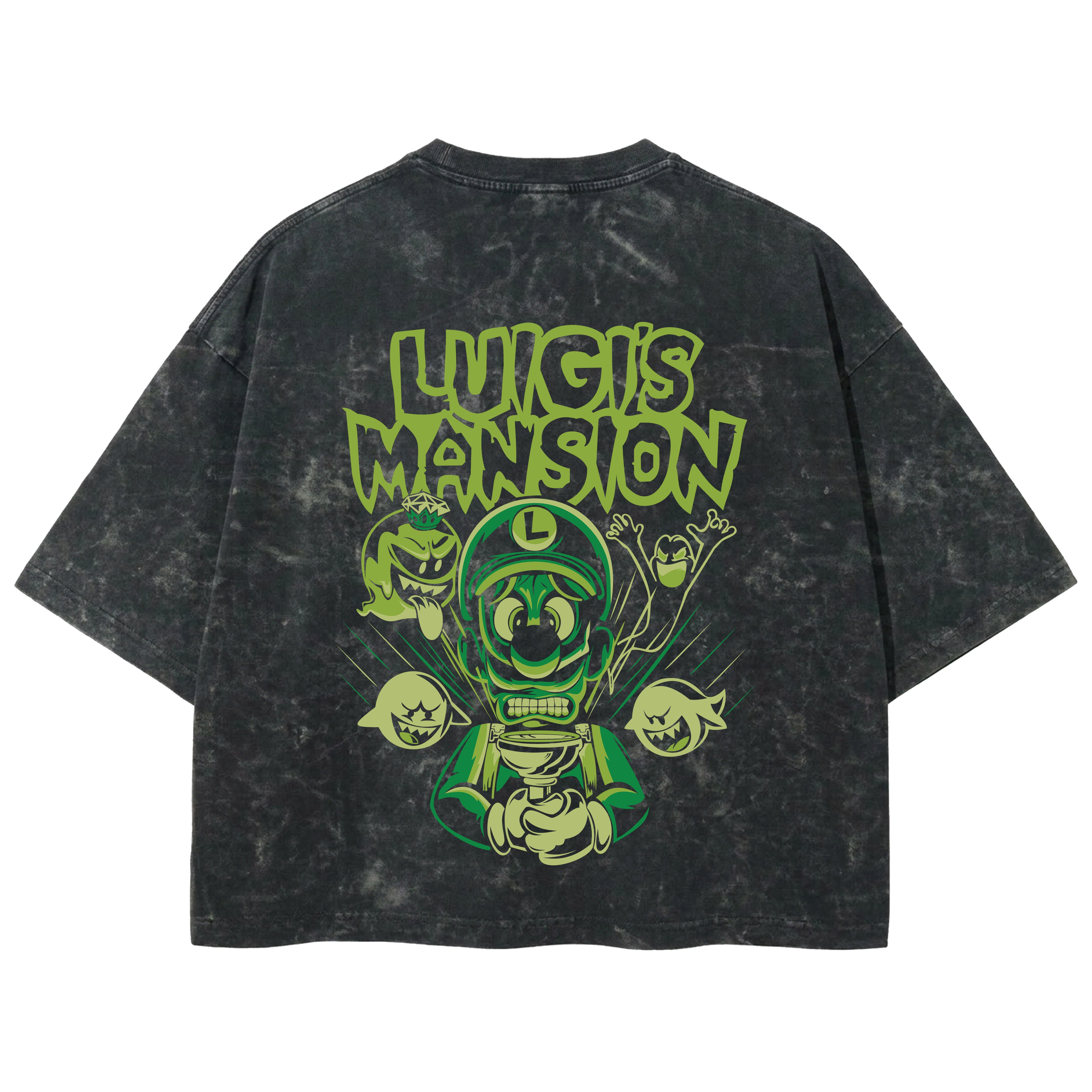 Playera streetwear premium de anime y gaming ExtraLife MX, corte boxy deluxe mineral wash heavyweight en color Acid Wash, moda urbana mexicana de culto.