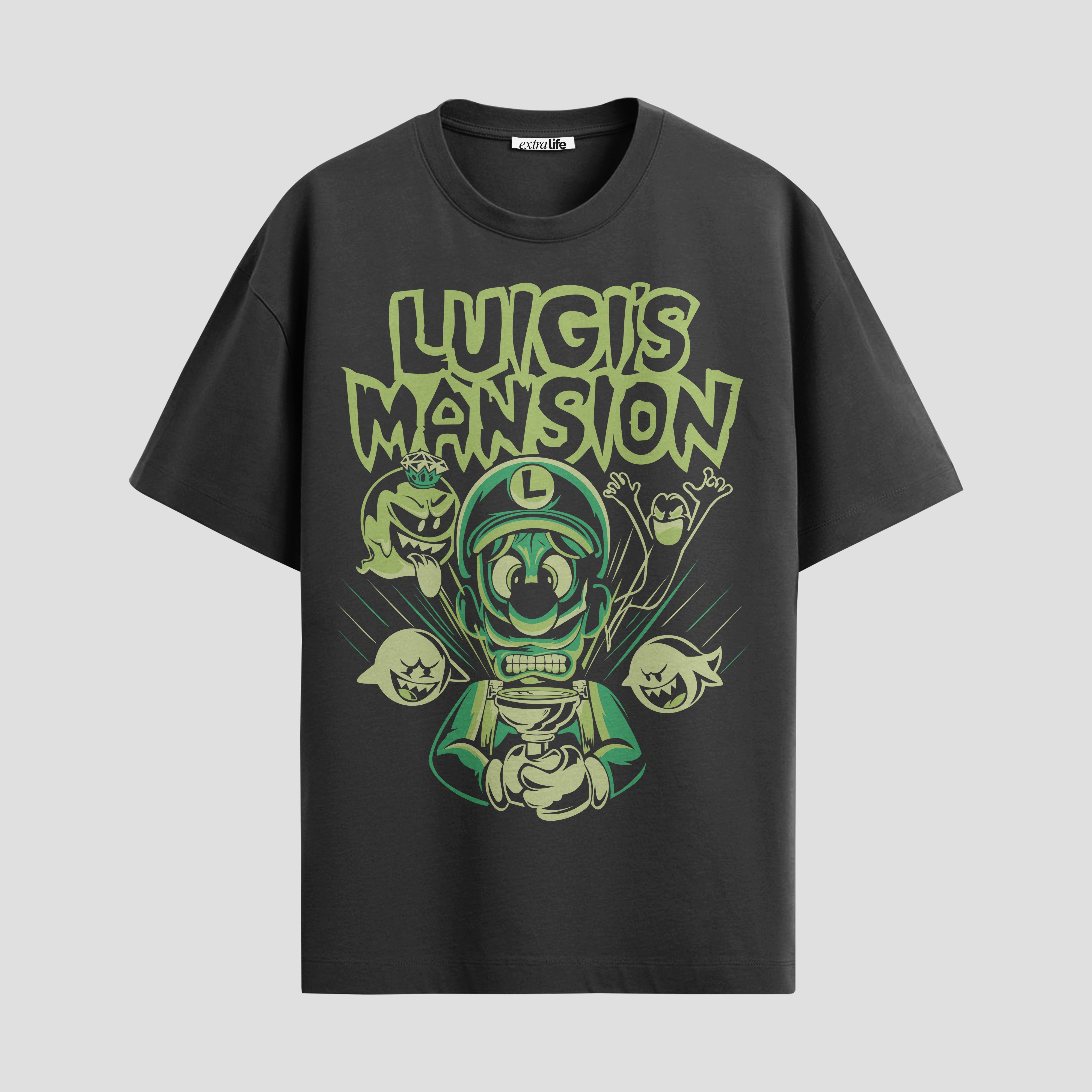 Playera urbana de anime y gaming ExtraLife MX, corte Standard Fit unisex ligero y transpirable en color Deep Black y Pure White, ropa de uso diario para gym y casual.