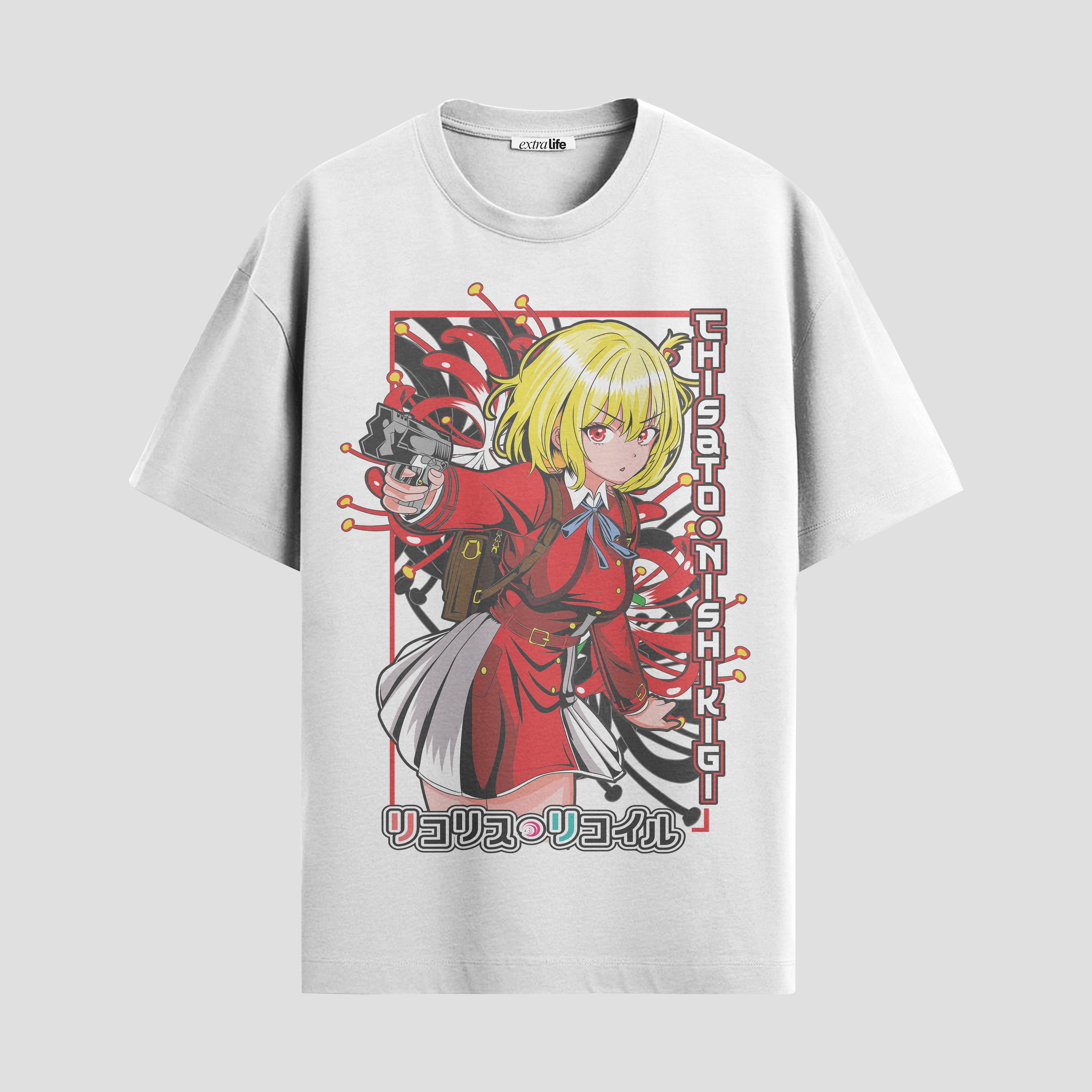 Playera urbana de anime y gaming ExtraLife MX, corte Standard Fit unisex ligero y transpirable en color Deep Black y Pure White, ropa de uso diario para gym y casual.
