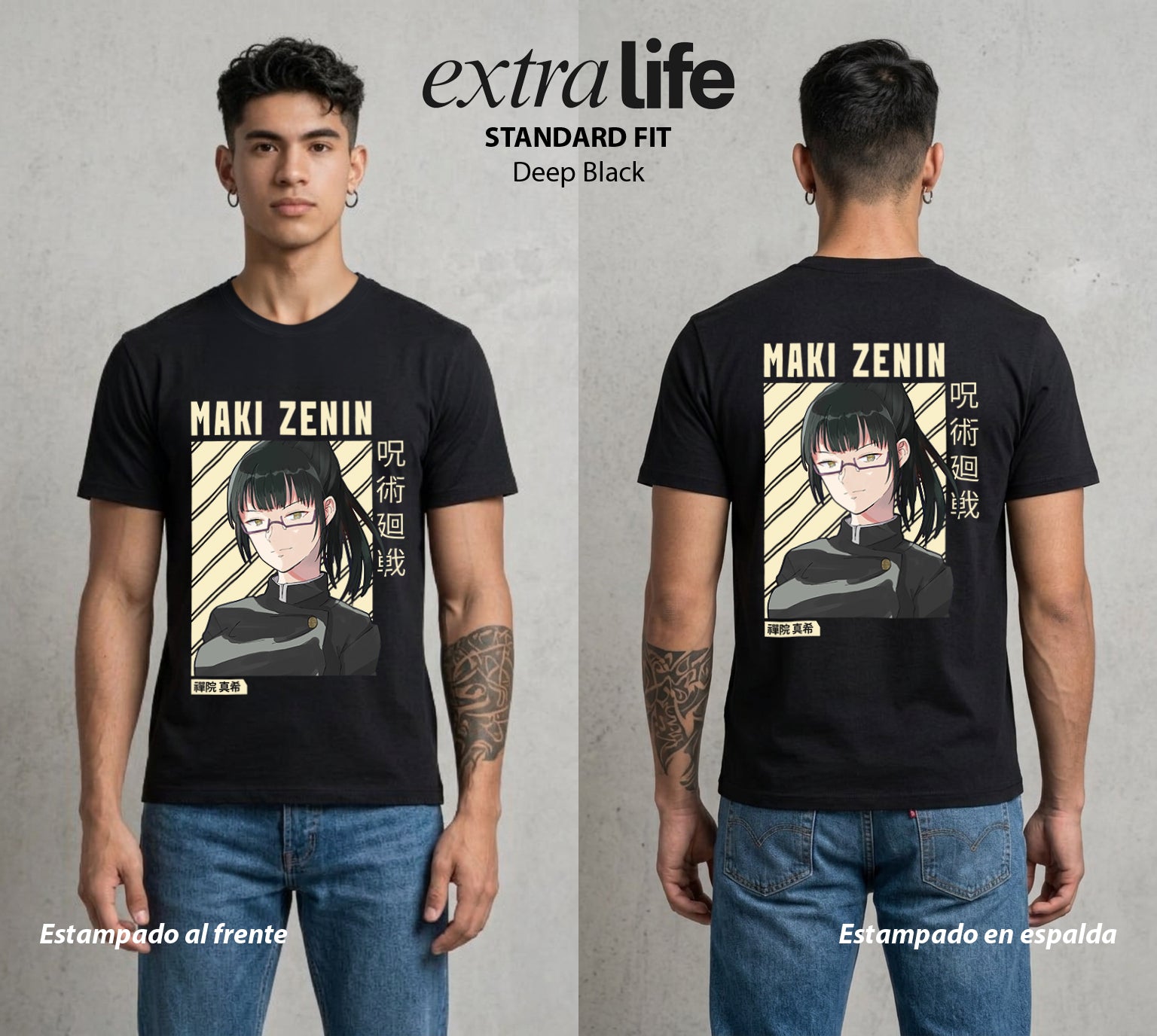El Arte de las Maldiciones | Fuerza sin Magia #02191 - Playera Standard Fit | Deep Black - Foto en modelo