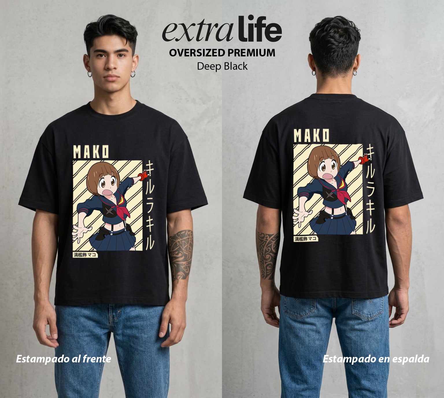 Las Agujas del Destino | La Energia del Grupo #02198 - Playera Oversized Premium | Deep Black - Foto en modelo