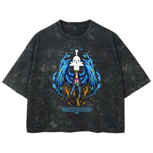 Playera streetwear premium de anime y gaming ExtraLife MX, corte boxy deluxe mineral wash heavyweight en color Acid Wash, moda urbana mexicana de culto.