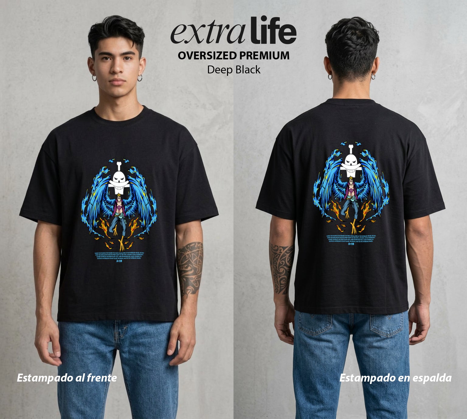 Mar de los Piratas | El Fenix del Mar #02199 - Playera Oversized Premium | Deep Black - Foto en modelo