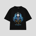 Playera streetwear premium de anime y gaming ExtraLife MX, corte boxy oversized drop shoulder heavyweight en color Deep Black y Off-White, moda urbana mexicana de culto.