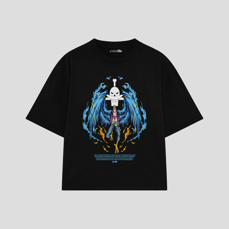 Playera streetwear premium de anime y gaming ExtraLife MX, corte boxy oversized drop shoulder heavyweight en color Deep Black y Off-White, moda urbana mexicana de culto.