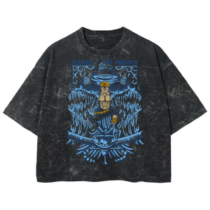 Playera streetwear premium de anime y gaming ExtraLife MX, corte boxy deluxe mineral wash heavyweight en color Acid Wash, moda urbana mexicana de culto.