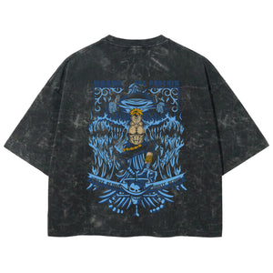 Playera streetwear premium de anime y gaming ExtraLife MX, corte boxy deluxe mineral wash heavyweight en color Acid Wash, moda urbana mexicana de culto.