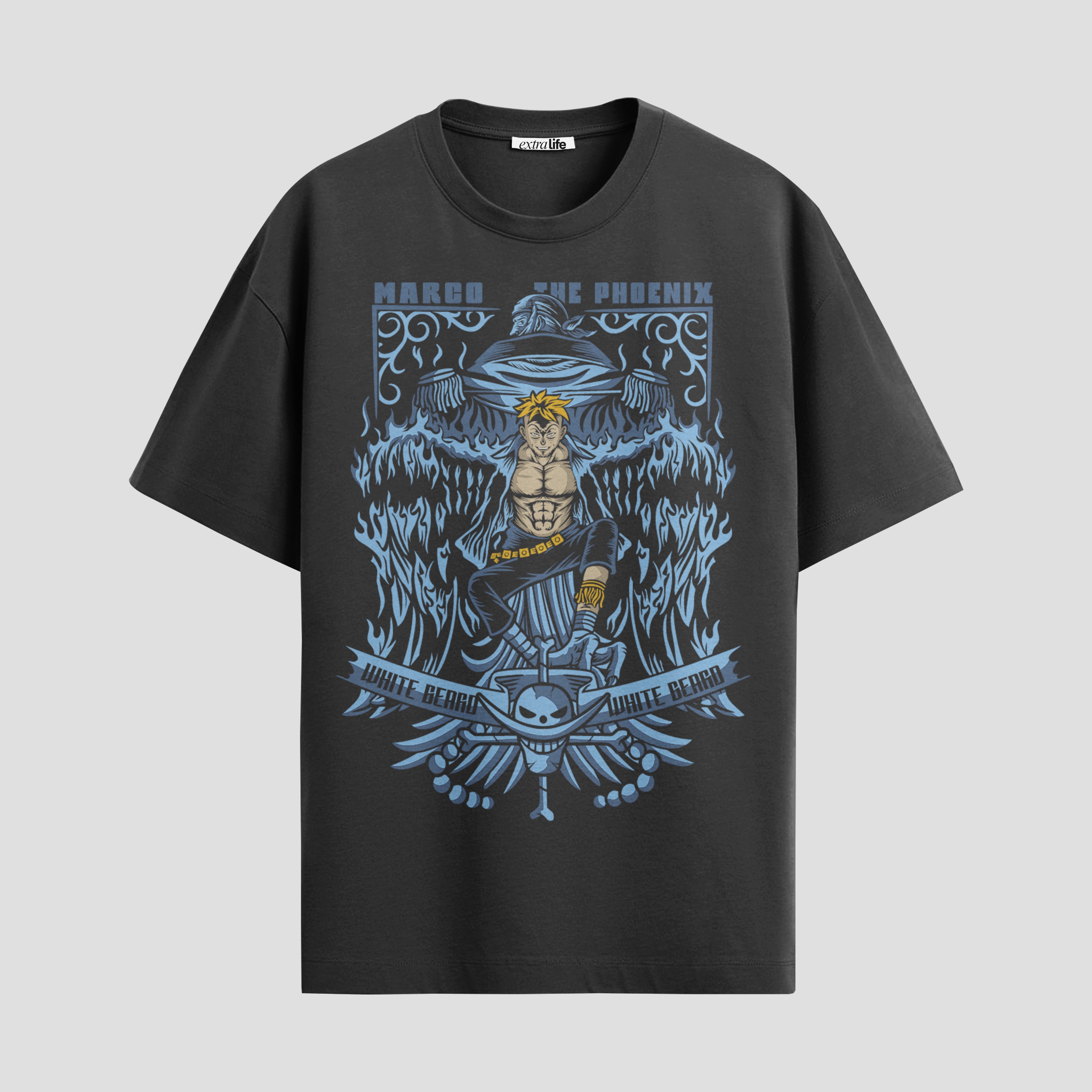 Playera urbana de anime y gaming ExtraLife MX, corte Standard Fit unisex ligero y transpirable en color Deep Black y Pure White, ropa de uso diario para gym y casual.
