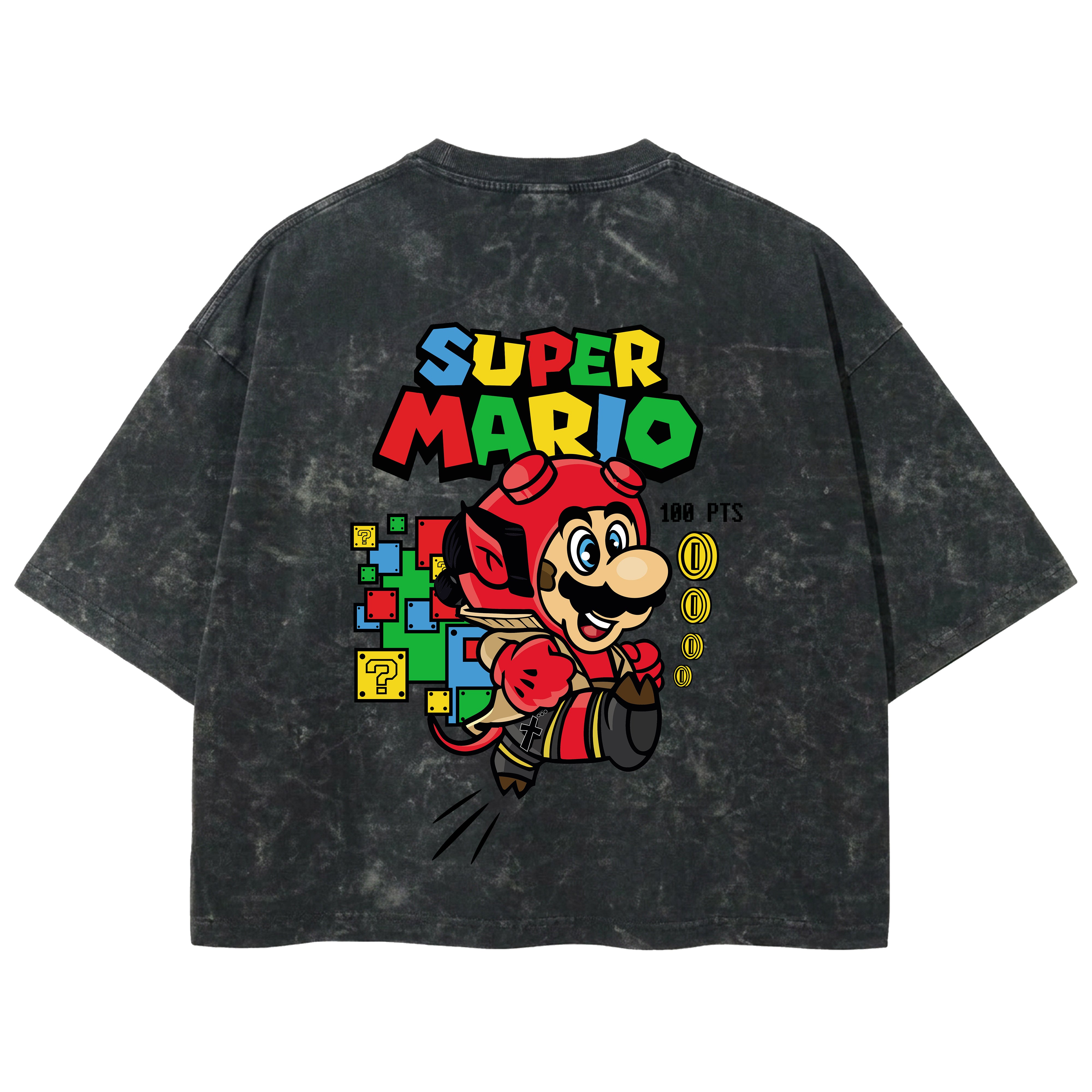 Playera streetwear premium de anime y gaming ExtraLife MX, corte boxy deluxe mineral wash heavyweight en color Acid Wash, moda urbana mexicana de culto.