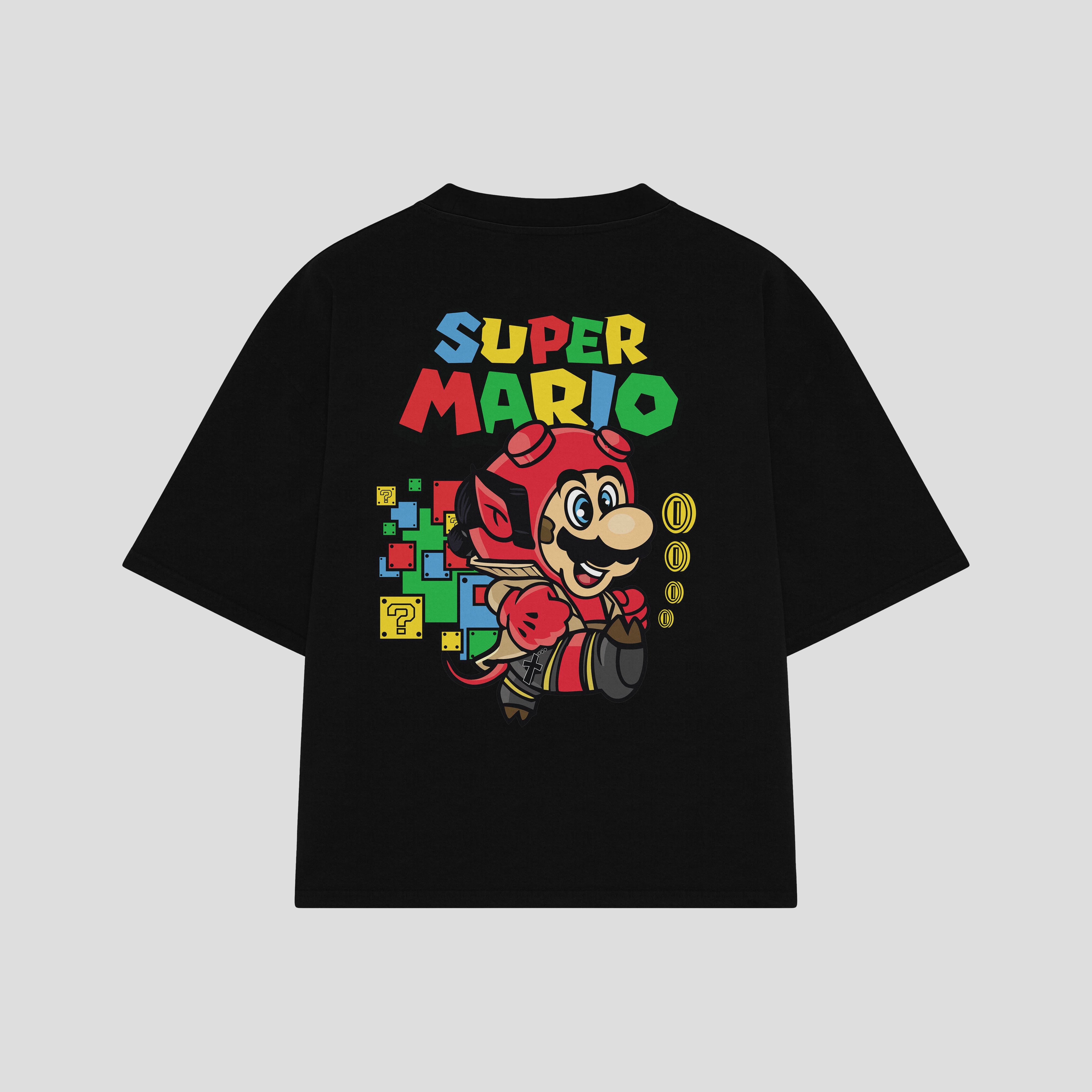 Playera streetwear premium de anime y gaming ExtraLife MX, corte boxy oversized drop shoulder heavyweight en color Deep Black y Off-White, moda urbana mexicana de culto.