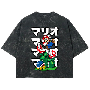 Playera streetwear premium de anime y gaming ExtraLife MX, corte boxy deluxe mineral wash heavyweight en color Acid Wash, moda urbana mexicana de culto.