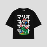 Playera streetwear premium de anime y gaming ExtraLife MX, corte boxy oversized drop shoulder heavyweight en color Deep Black y Off-White, moda urbana mexicana de culto.
