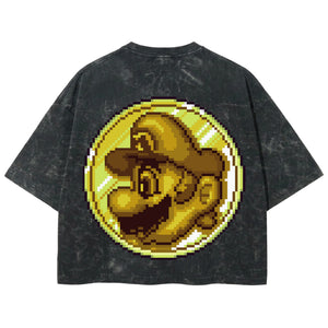 Playera streetwear premium de anime y gaming ExtraLife MX, corte boxy deluxe mineral wash heavyweight en color Acid Wash, moda urbana mexicana de culto.