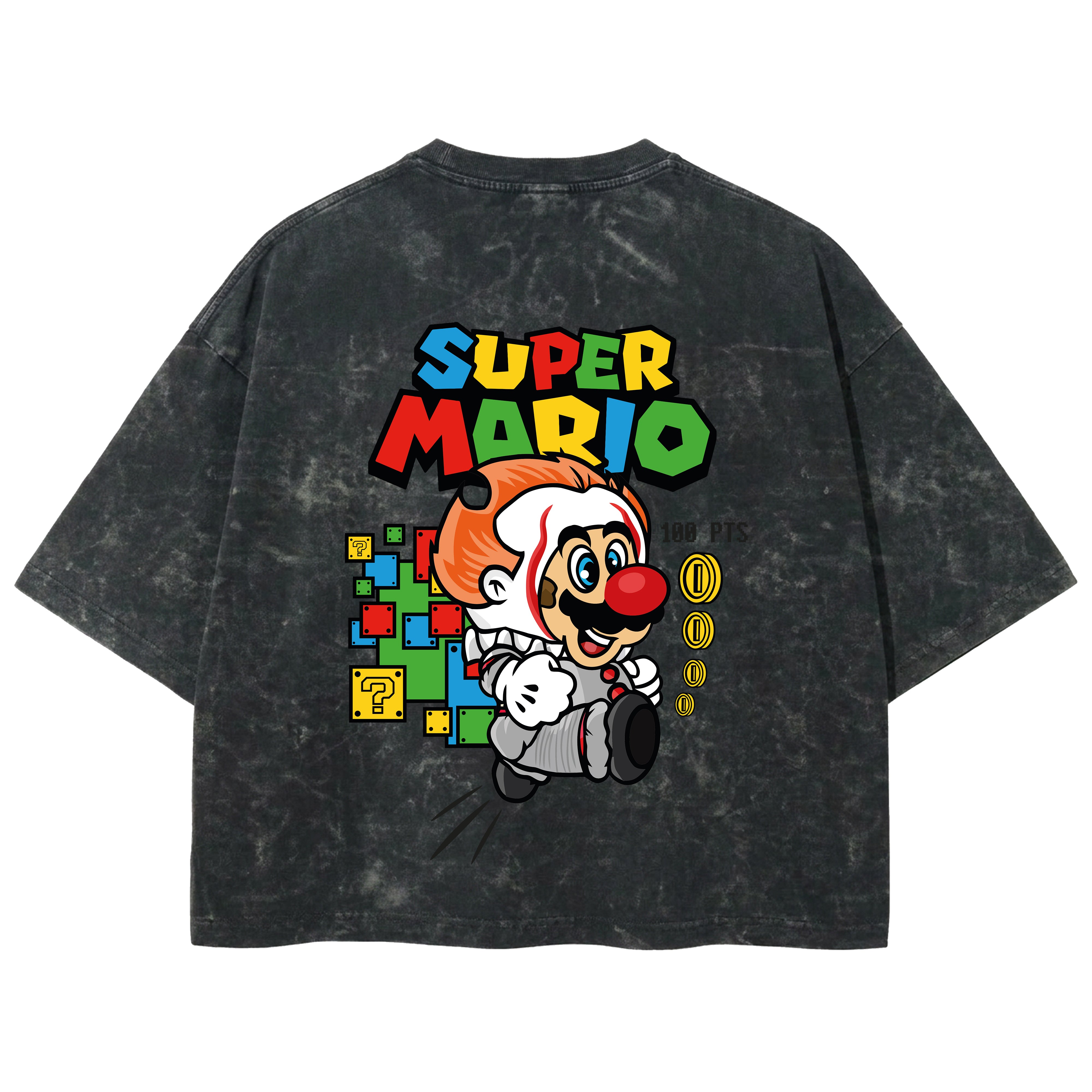 Playera streetwear premium de anime y gaming ExtraLife MX, corte boxy deluxe mineral wash heavyweight en color Acid Wash, moda urbana mexicana de culto.