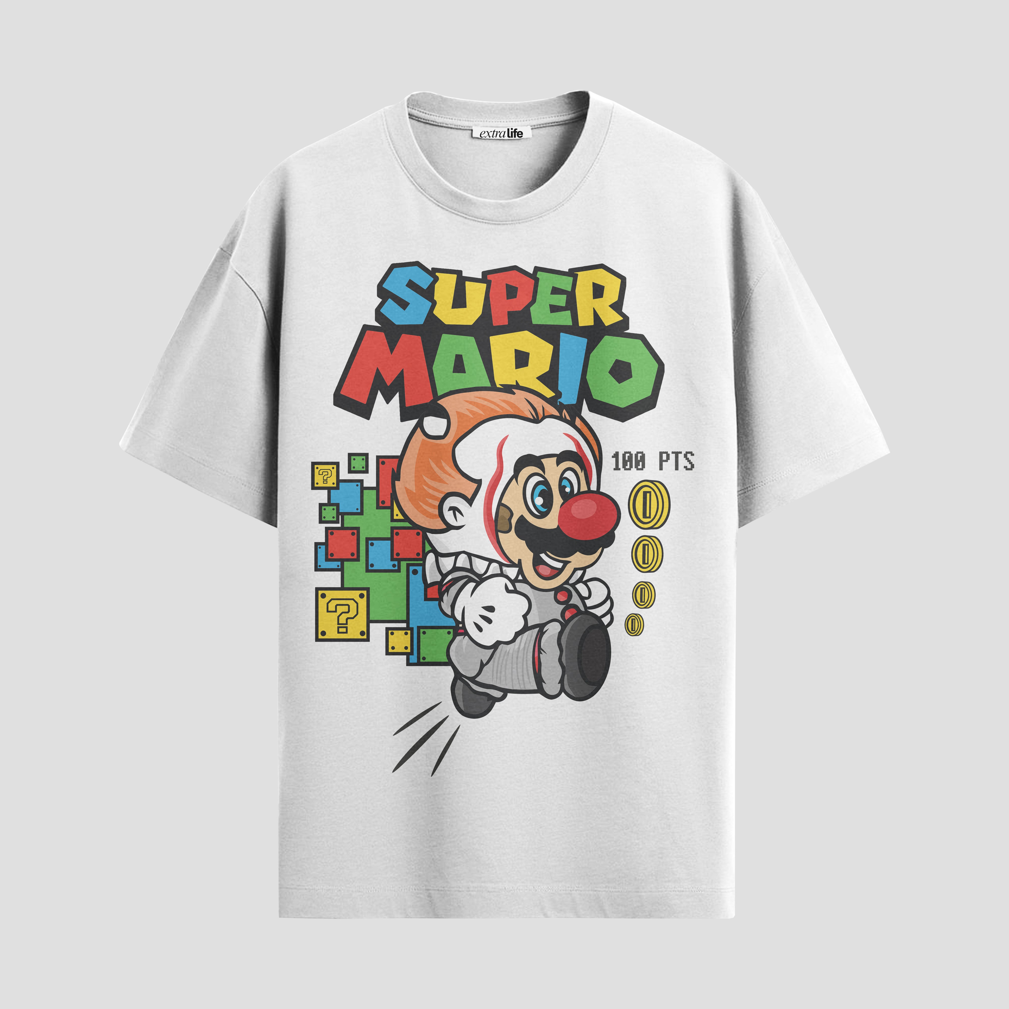 Playera urbana de anime y gaming ExtraLife MX, corte Standard Fit unisex ligero y transpirable en color Deep Black y Pure White, ropa de uso diario para gym y casual.