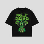 Playera streetwear premium de anime y gaming ExtraLife MX, corte boxy oversized drop shoulder heavyweight en color Deep Black y Off-White, moda urbana mexicana de culto.