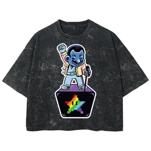 Playera streetwear premium de anime y gaming ExtraLife MX, corte boxy deluxe mineral wash heavyweight en color Acid Wash, moda urbana mexicana de culto.