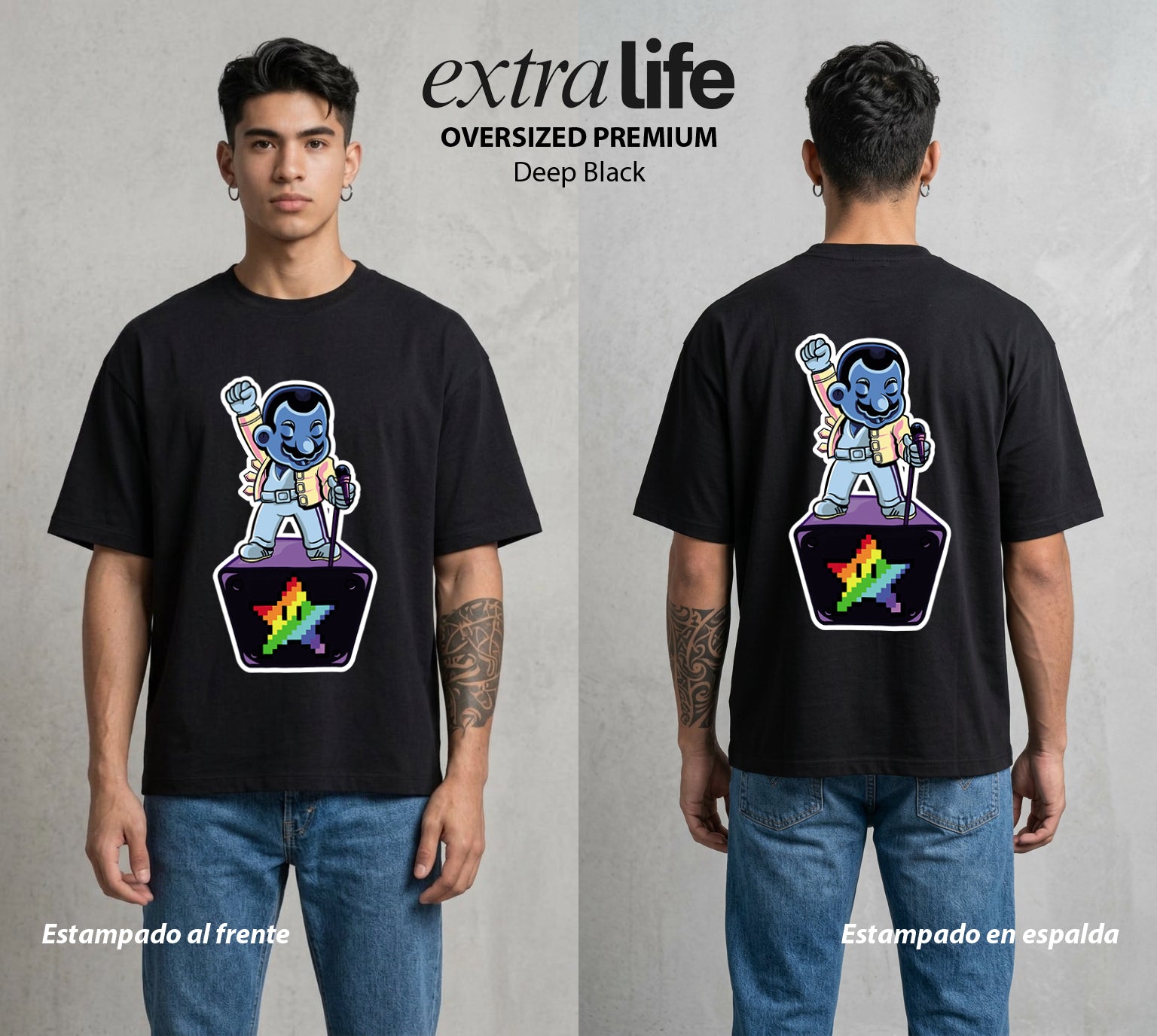 El Reino del Fontanero | El Heroe del Reino #02209 - Playera Oversized Premium | Deep Black - Foto en modelo
