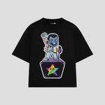Playera streetwear premium de anime y gaming ExtraLife MX, corte boxy oversized drop shoulder heavyweight en color Deep Black y Off-White, moda urbana mexicana de culto.