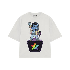 Playera streetwear premium de anime y gaming ExtraLife MX, corte boxy oversized drop shoulder heavyweight en color Deep Black y Off-White, moda urbana mexicana de culto.