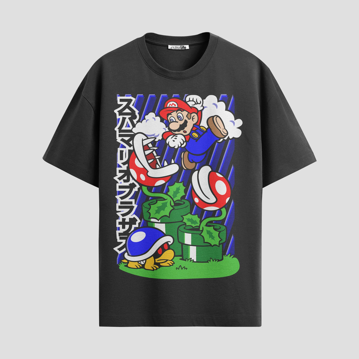 Playera urbana de anime y gaming ExtraLife MX, corte Classic Premium unisex ligero y transpirable en color Deep Black y Pure White, ropa de uso diario para gym y casual.