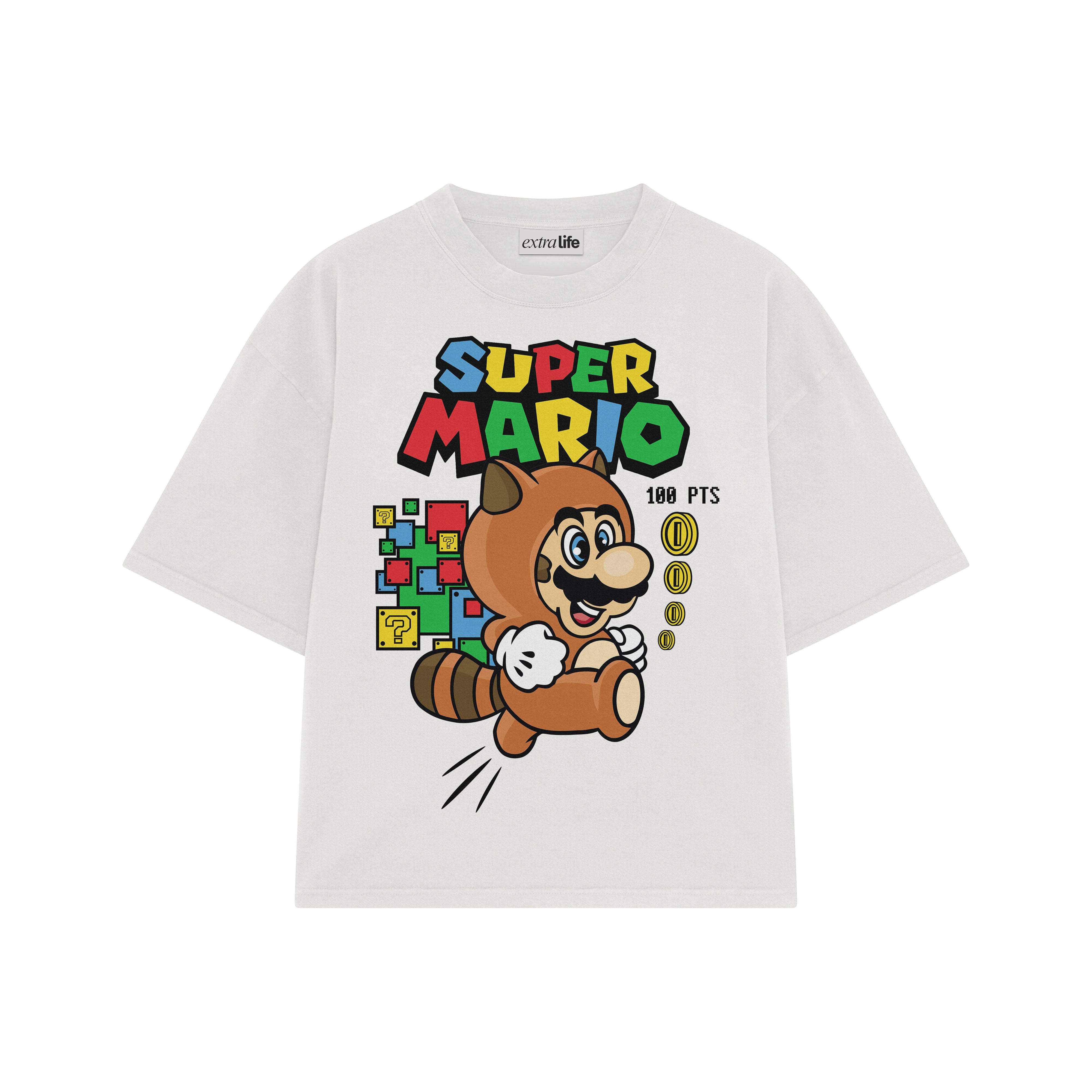 Playera streetwear premium de anime y gaming ExtraLife MX, corte boxy oversized drop shoulder heavyweight en color Deep Black y Off-White, moda urbana mexicana de culto.