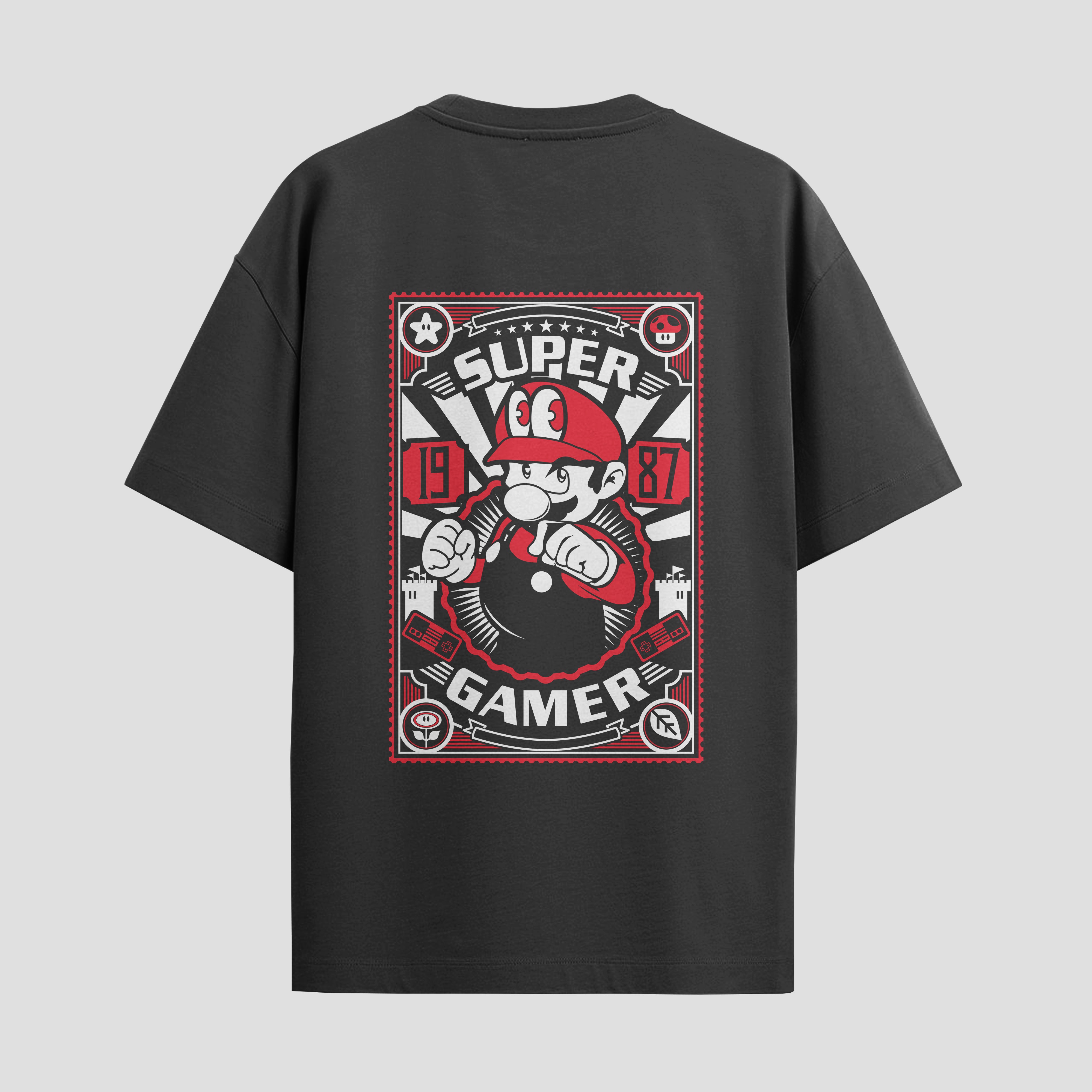 Playera urbana de anime y gaming ExtraLife MX, corte Standard Fit unisex ligero y transpirable en color Deep Black y Pure White, ropa de uso diario para gym y casual.