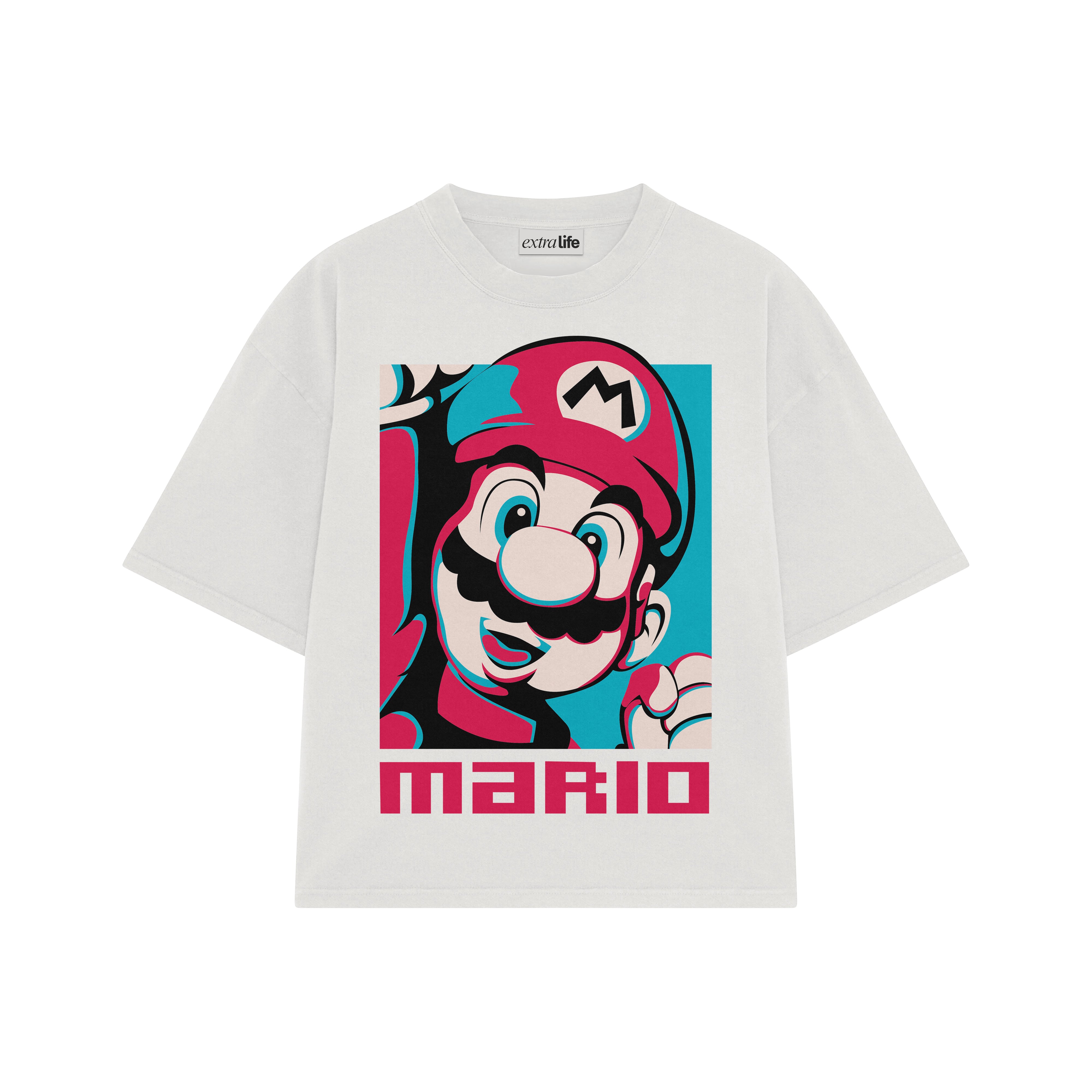 Playera streetwear premium de anime y gaming ExtraLife MX, corte boxy oversized drop shoulder heavyweight en color Deep Black y Off-White, moda urbana mexicana de culto.