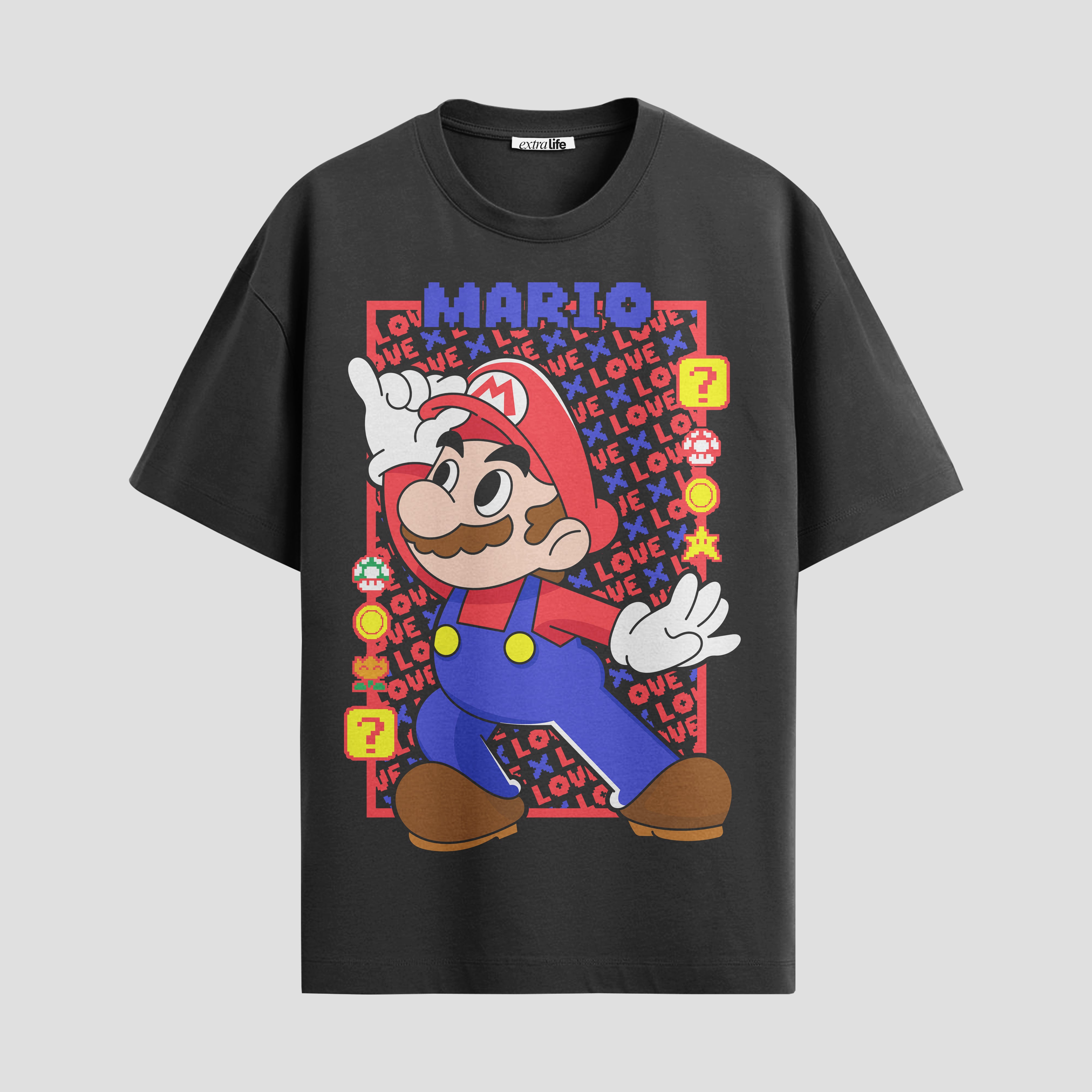 Playera urbana de anime y gaming ExtraLife MX, corte Standard Fit unisex ligero y transpirable en color Deep Black y Pure White, ropa de uso diario para gym y casual.