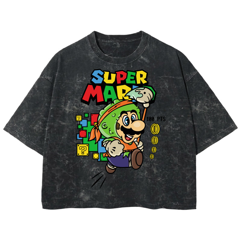 Playera streetwear premium de anime y gaming ExtraLife MX, corte boxy deluxe mineral wash heavyweight en color Acid Wash, moda urbana mexicana de culto.