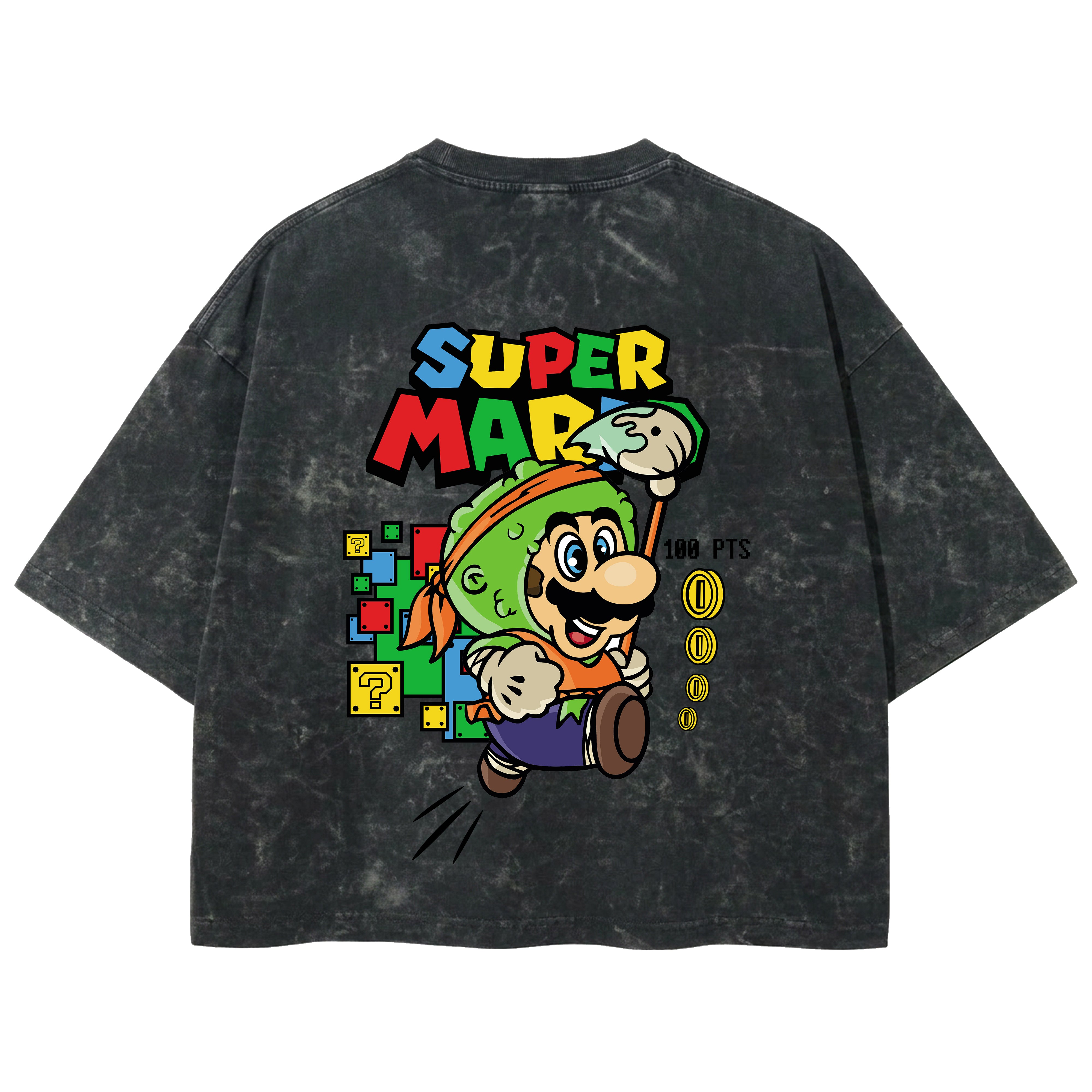 Playera streetwear premium de anime y gaming ExtraLife MX, corte boxy deluxe mineral wash heavyweight en color Acid Wash, moda urbana mexicana de culto.
