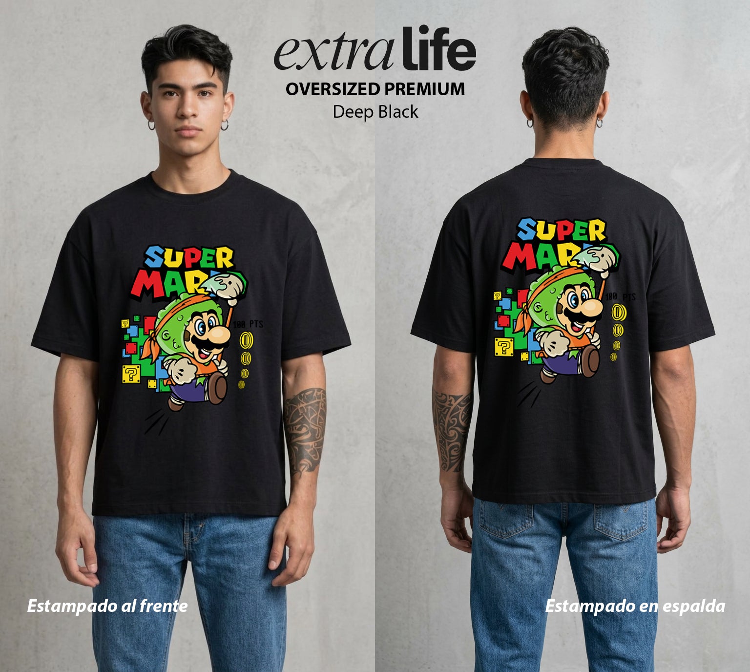El Reino del Fontanero | El Fontanero Estelar #02215 - Playera Oversized Premium | Deep Black - Foto en modelo