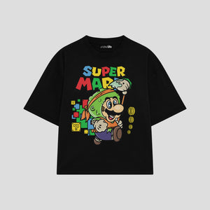 Playera streetwear premium de anime y gaming ExtraLife MX, corte boxy oversized drop shoulder heavyweight en color Deep Black y Off-White, moda urbana mexicana de culto.