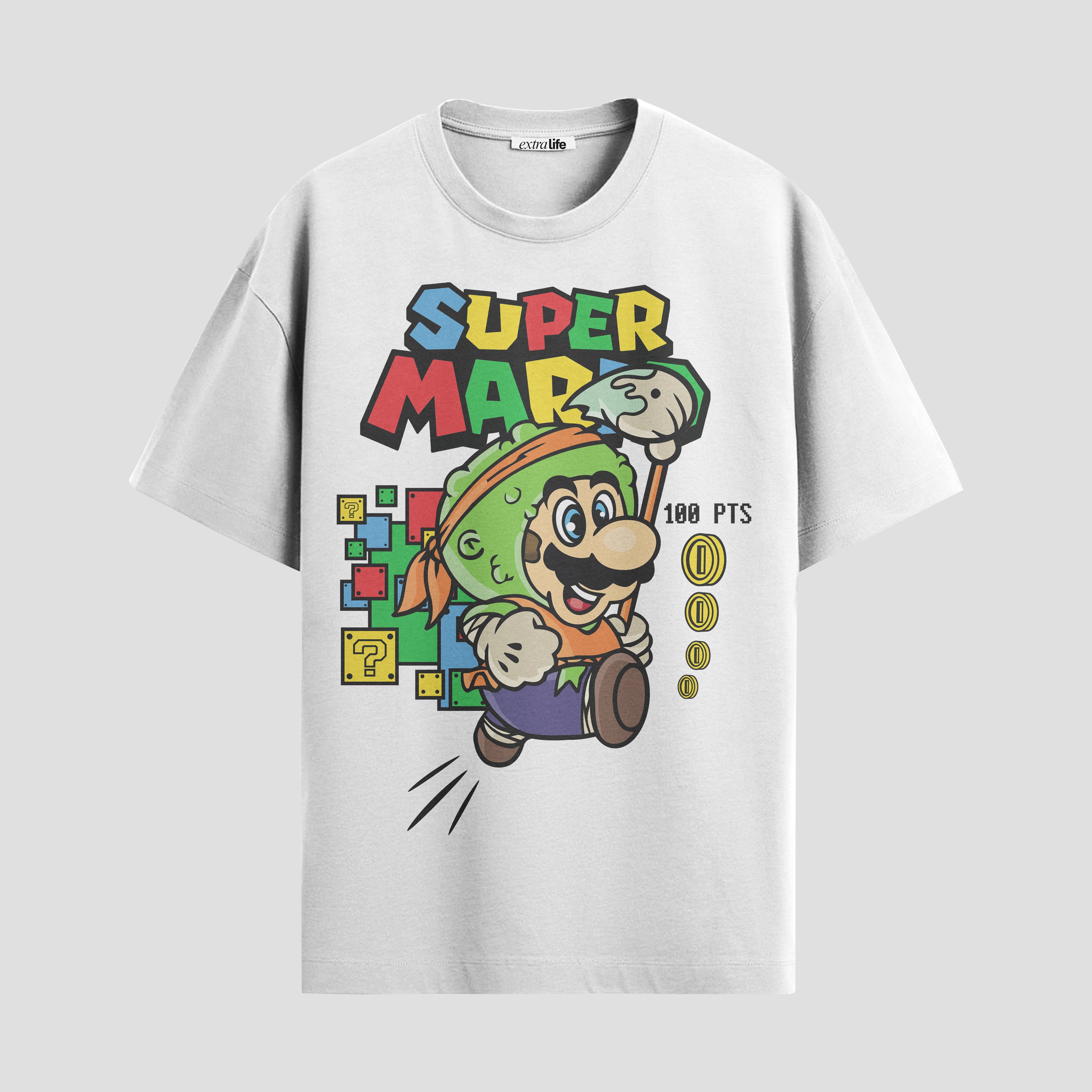 Playera urbana de anime y gaming ExtraLife MX, corte Standard Fit unisex ligero y transpirable en color Deep Black y Pure White, ropa de uso diario para gym y casual.