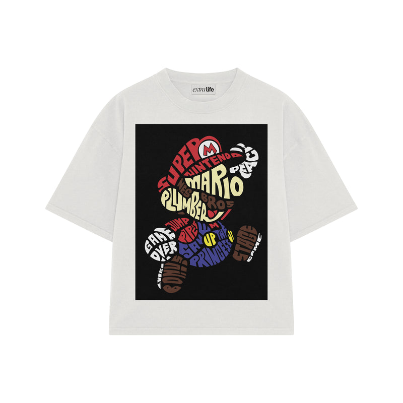 Playera streetwear premium de anime y gaming ExtraLife MX, corte boxy oversized drop shoulder heavyweight en color Deep Black y Off-White, moda urbana mexicana de culto.