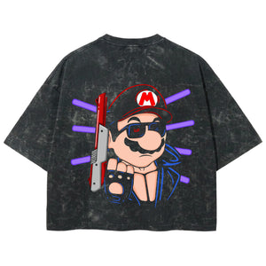 Playera streetwear premium de anime y gaming ExtraLife MX, corte boxy deluxe mineral wash heavyweight en color Acid Wash, moda urbana mexicana de culto.