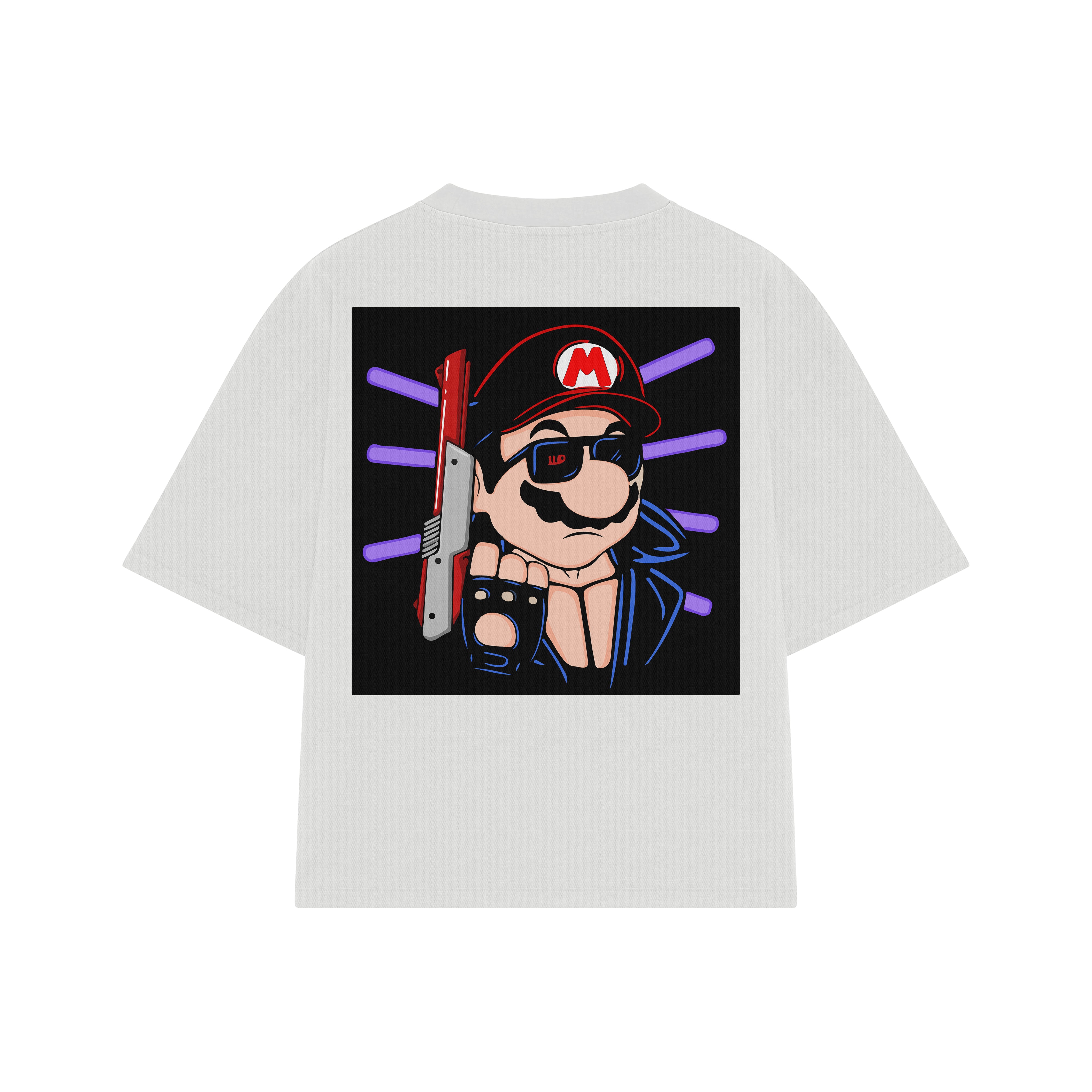 Playera streetwear premium de anime y gaming ExtraLife MX, corte boxy oversized drop shoulder heavyweight en color Deep Black y Off-White, moda urbana mexicana de culto.