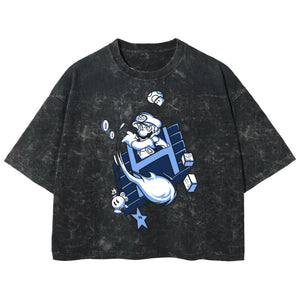 Playera streetwear premium de anime y gaming ExtraLife MX, corte boxy deluxe mineral wash heavyweight en color Acid Wash, moda urbana mexicana de culto.