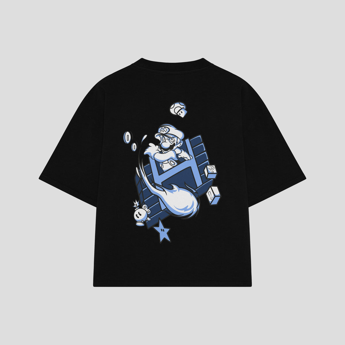 Playera streetwear premium de anime y gaming ExtraLife MX, corte oversized drop shoulder ligero y fresco en color Deep Black y Off-White, moda urbana mexicana de culto.
